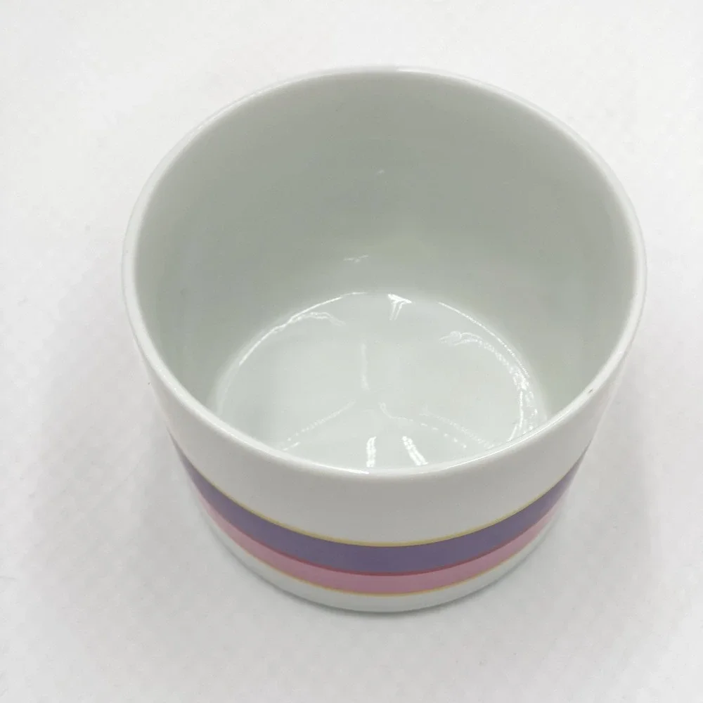 Vintage 1980s FTDA Ceramic Cylinder Vase Purple Pink White Stripes